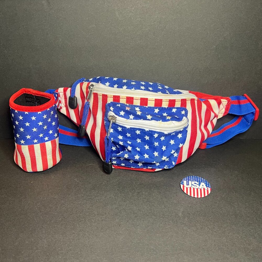 Tipsy Elves USA United States Stars & Stripes Freedom Fanny Pack & Button Pin